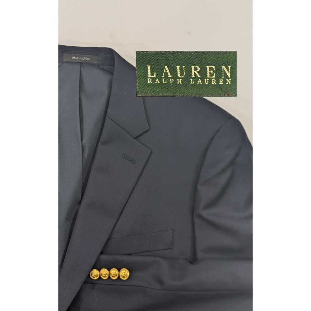New No Tags Ralph Lauren Blazer Sports Coat Wool Navy Gold Button Jacket 42R 46"
